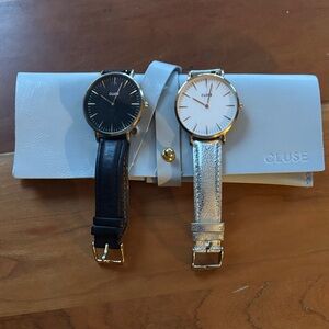 Cluse Women's Black and Silver Watch Duo